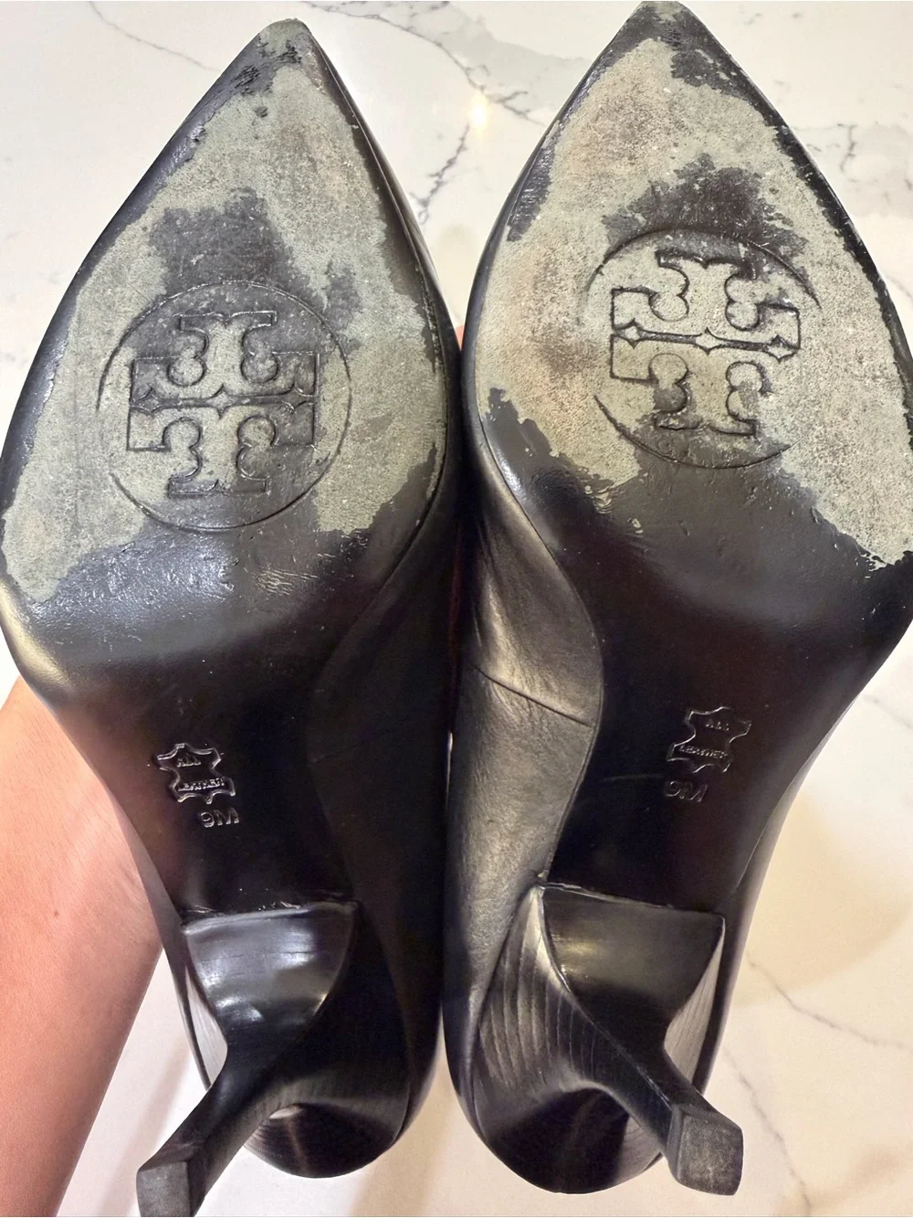 Tory Burch Black & Brown Pointed Toe Logo Pumps